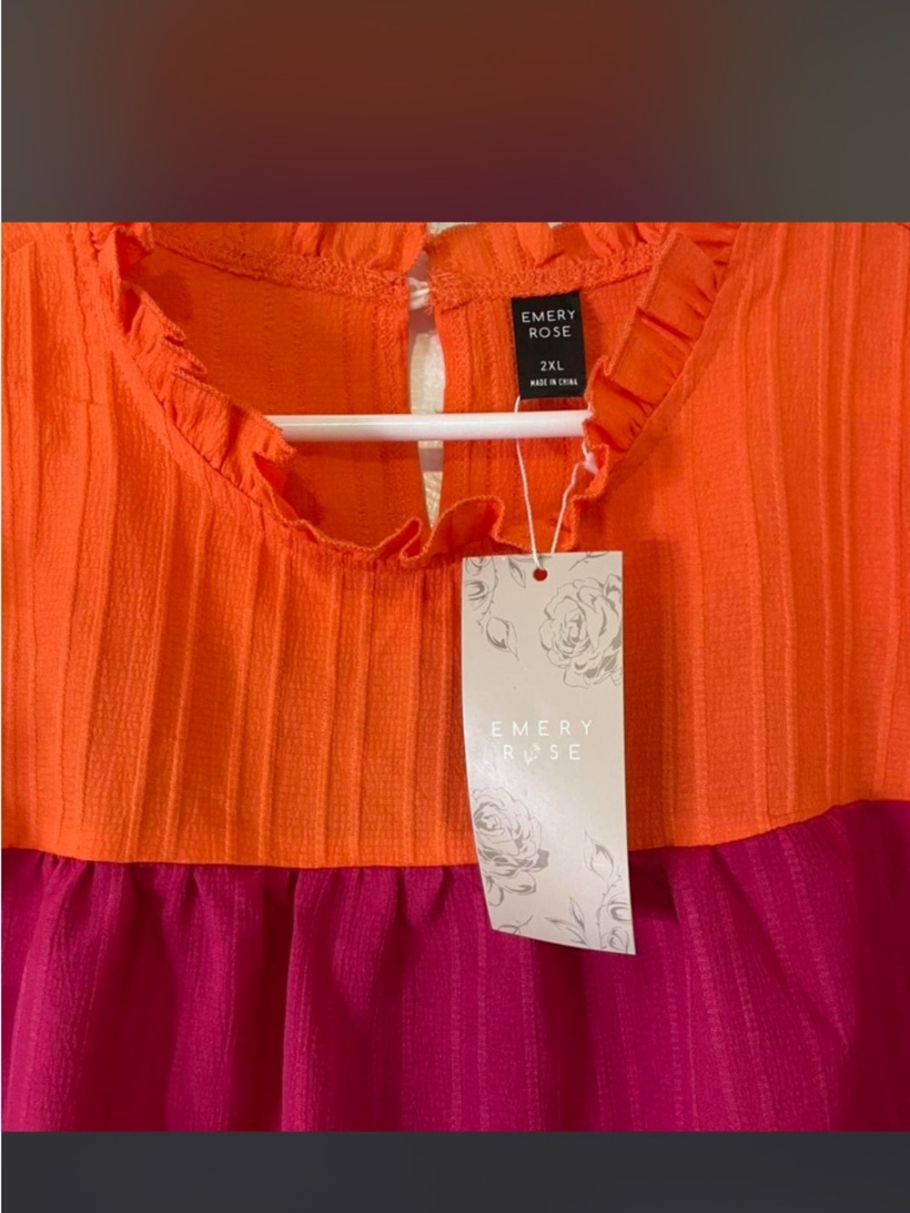 Girls Colorblock Ruffle Sleeve Top - Orange & Magenta - Picture 4 of 4